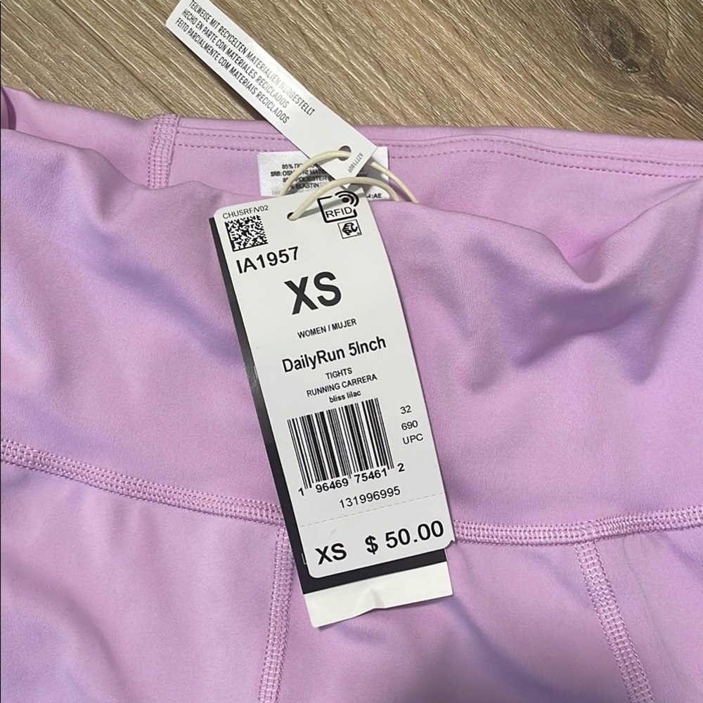 NWT Adidas DailyRun Biker Shorts in Lilac Light Pink Purple extra small XS - Picture 3 of 6